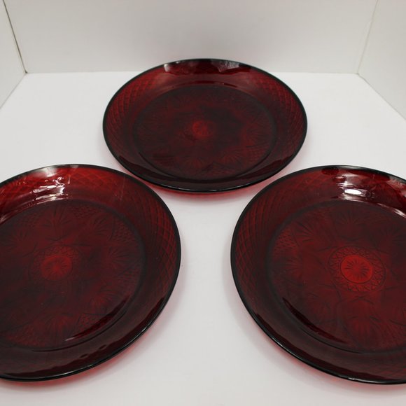 Vintage Crystal D'Arques Durand Ruby Red Plates Set of 3 - Picture 4 of 6